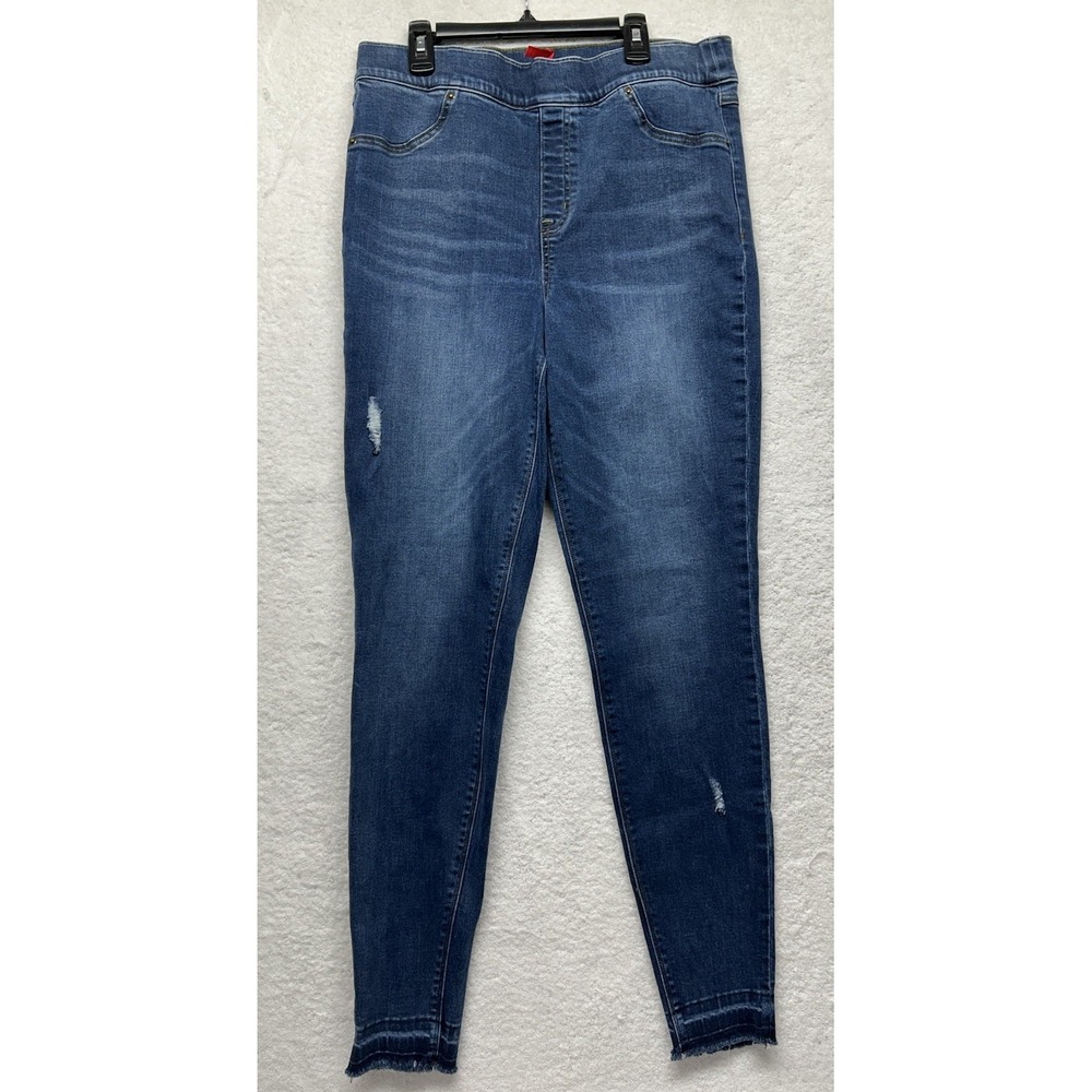 Spanx Womens Size XL Blue Distressed Skinny Fit Elastic Jeans (J7)